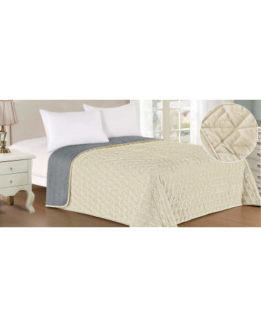 Narzuta na łóżko welurowa 220x240 Krem+Szary