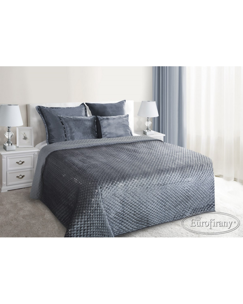 Narzuta na łóżko 170x210 welurowa LORITA Eurofirany Stalowa Narzuta na łóżko 170x210 welurowa LORITA Eurofirany Stalowa