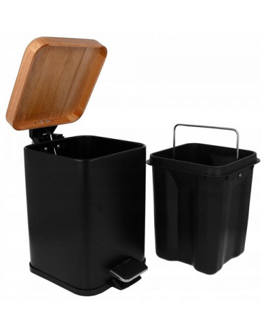 Kosz na śmieci czarny pokrywka bambusowa Brunbeste 