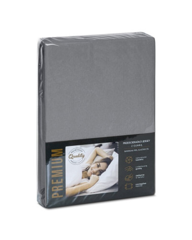 Prześcieradło JERSEY PREMIUM z gumką 160x200 stalowe  