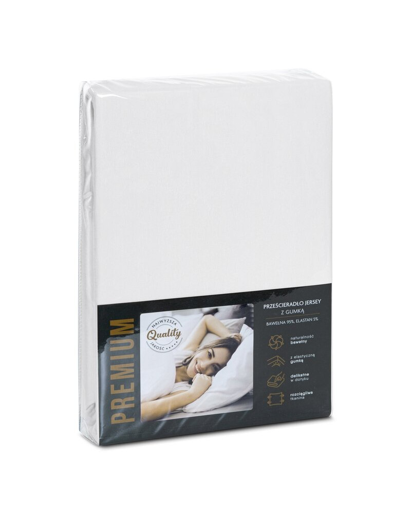 Prześcieradło JERSEY PREMIUM z gumką 220x200 białe 