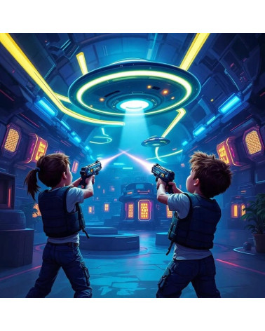 GRA ZRĘCZNOŚCIOWA PISTOLETY LASEROWE Z PROJEKTOREM UFO ZABAWKA POD CHOINKĘ  