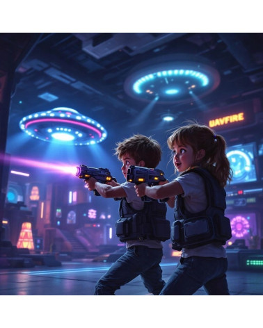GRA ZRĘCZNOŚCIOWA PISTOLETY LASEROWE Z PROJEKTOREM UFO ZABAWKA POD CHOINKĘ  